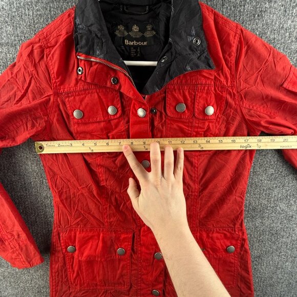 Barbour International Avonmouth Waxed Jacket Women Full Zip Red Size 4 USA Lined - Picture 7 of 16